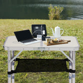 HAOYYE White with 3 Adjustable Heights Outdoor Folding Camping Table, Portable Aluminum Foldable Patio Side Table, Lightweight and Durable Design with Carry Handle for Hiking, Picnic, BBQ, Beach, Indoor or Outdoor Use